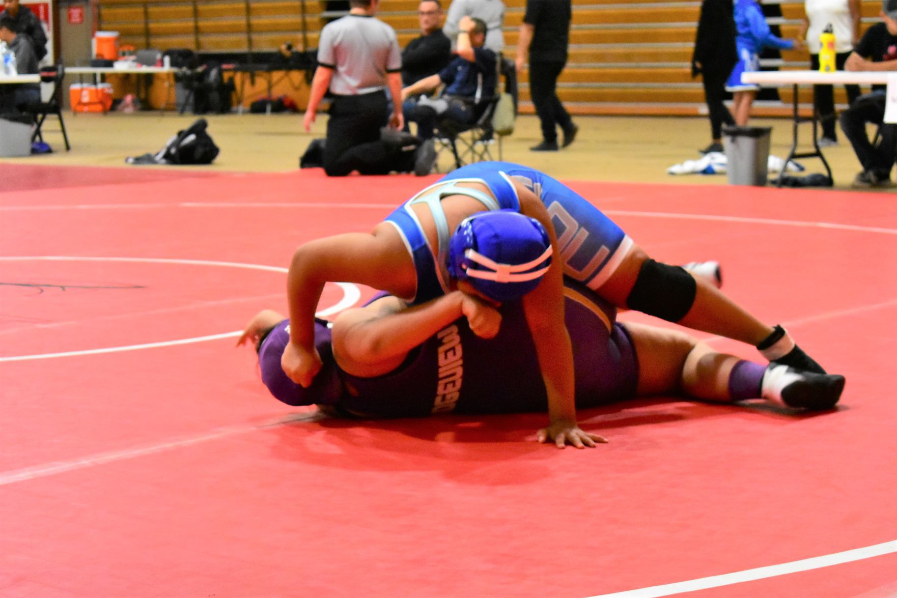 Lompoc's Jazmine Andrade grapples with Ridgeview's Celeste Esquivel